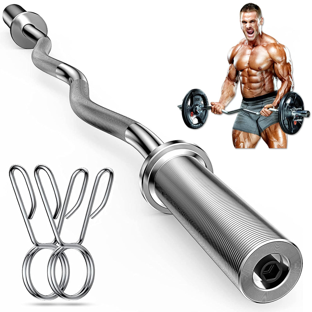 47-inch Olympic EZ Curl Bar with spring collars, photo 2
