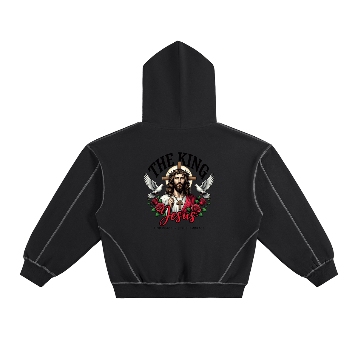 Contrast-Stitched Boxy Fleece Hoodie