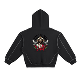 Contrast-Stitched Boxy Fleece Hoodie