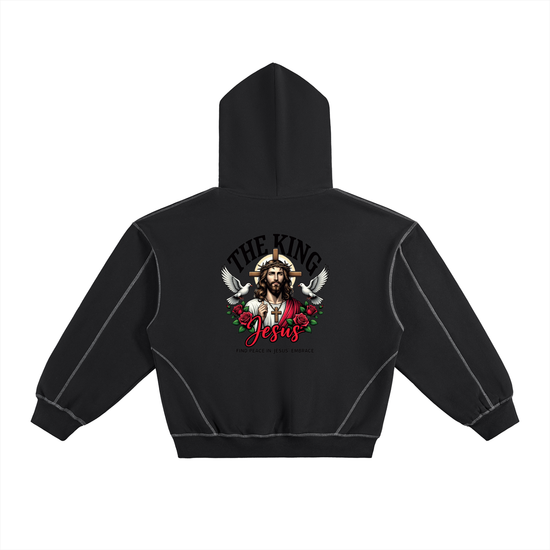 Contrast-Stitched Boxy Fleece Hoodie